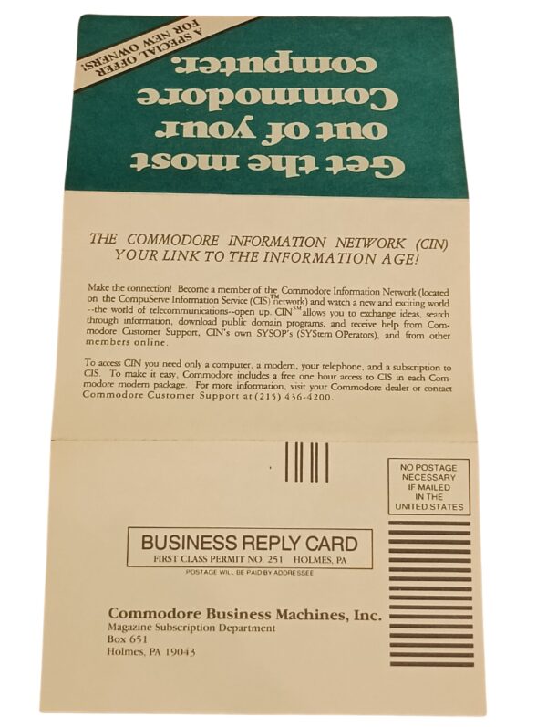 Commodore Business Machines Mail-In Subscription Card – Join the Commodore Information Network