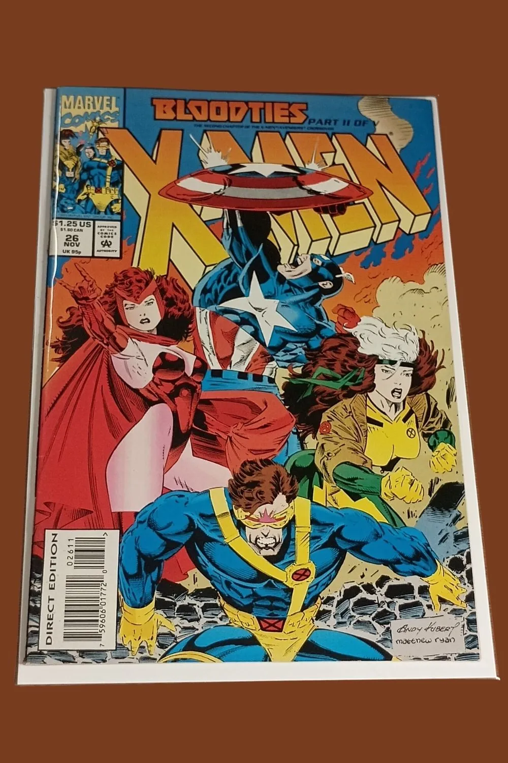 X-Men #26 (1993) Marvel Comics – Bloodties Part 2 – Captain America, Cyclops, Rogue, Scarlet Witch X-Men #26 (1993) Marvel Comics – Bloodties Part 2 – Captain America, Cyclops, Rogue, Scarlet Witch